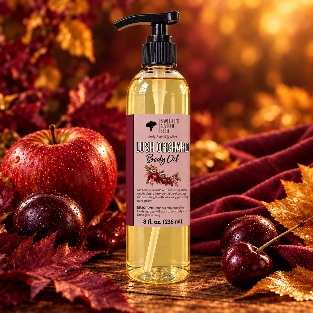 Lush Orchard Body Oil second image with the established background