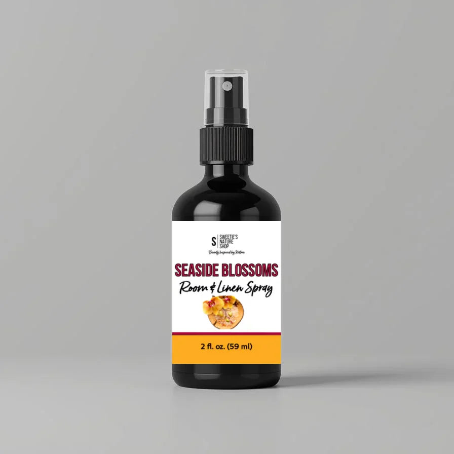 'Seaside Blossoms' room & linen spray on a gray background