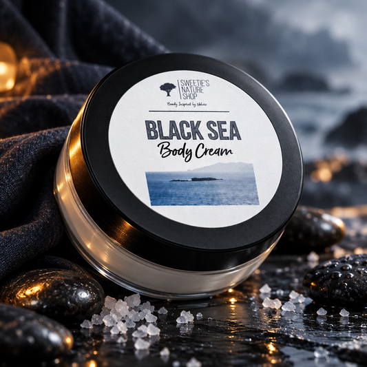 Black Sea Body Cream - leaning against fabric