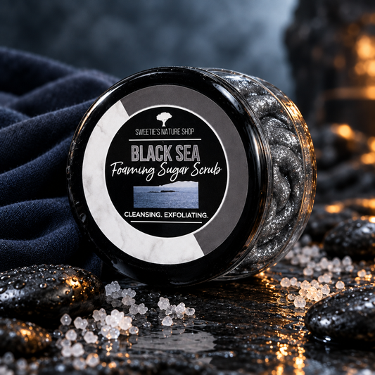 Black Sea Foaming Sugar Scrub - shimmer scrub visible