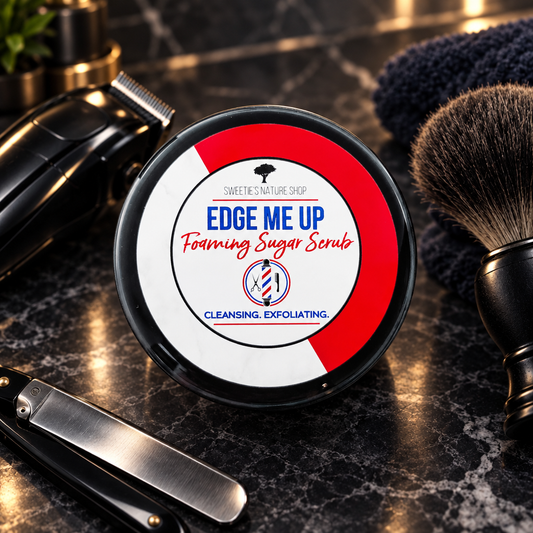 Edge Me Up Foaming Sugar Scrub - composited on dark counter